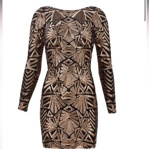 Dress the Population Black and Gold Sequin Dress